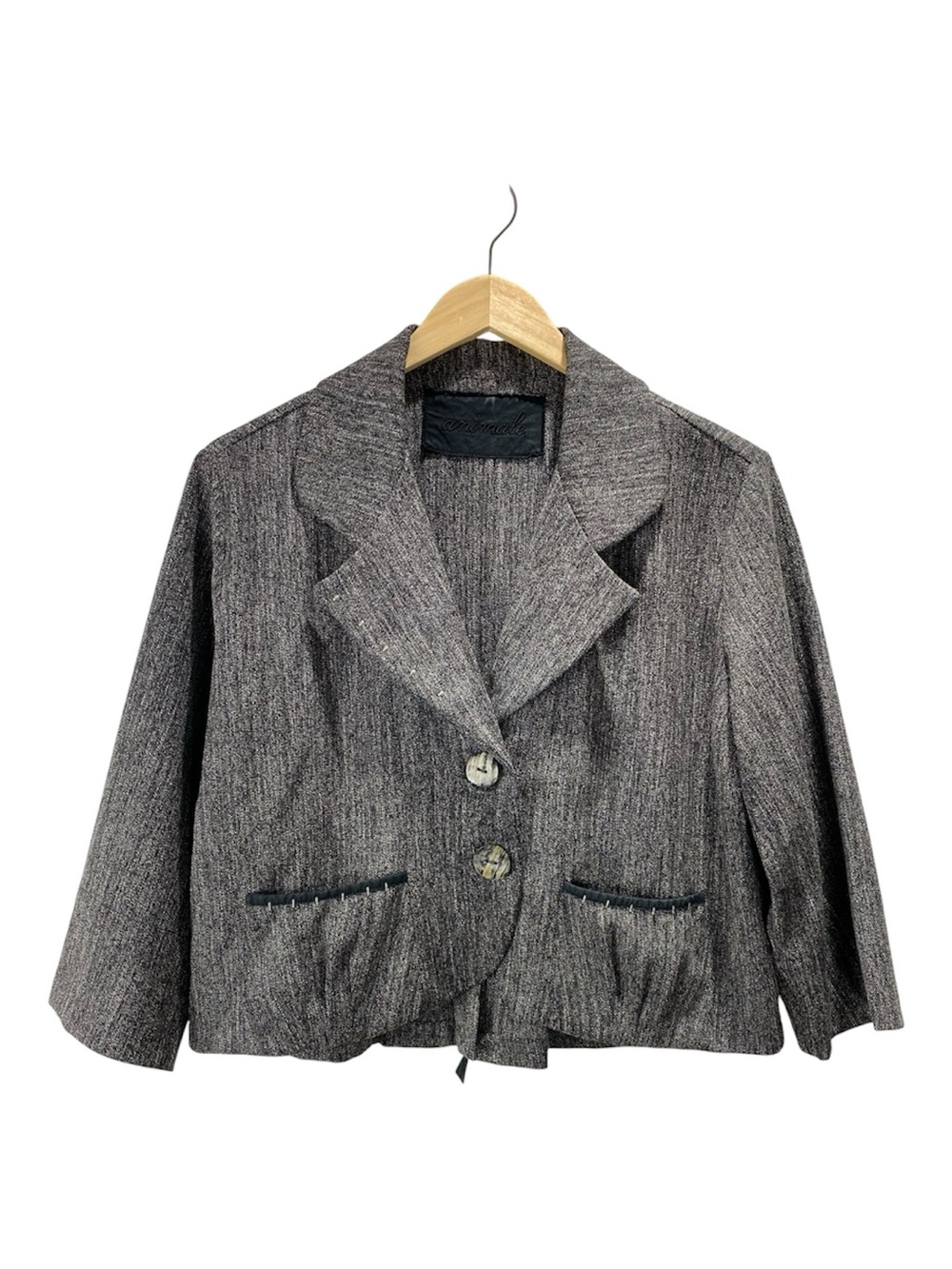 Vintage Animale Blazer Size L Melange Grey Black Waist Length Lagenlook